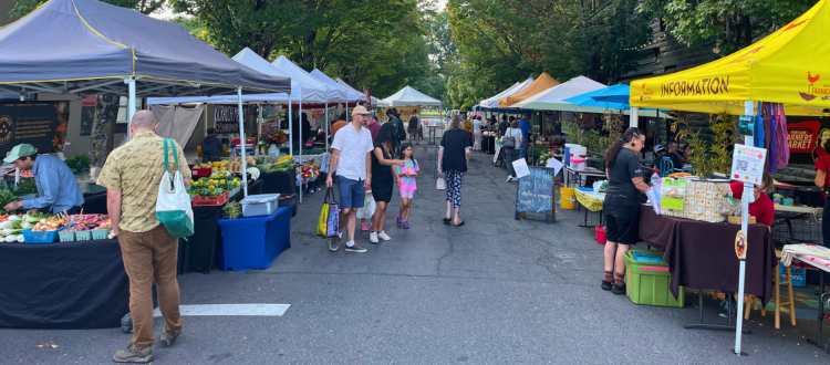 shoppers at a farmers market