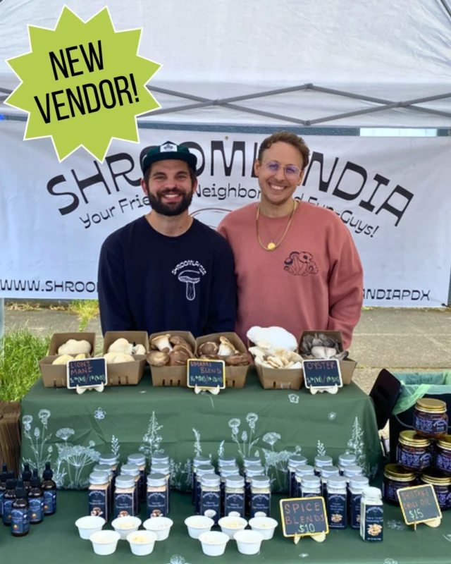 Welcome Shroomlandia to Kenton & Lents Int'l Farmers Markets this season!

Owned & operated by two friendly neighborhood FUN-GUYS (Vinnie & Taylor, pictured above), Shroomlandia grows a variety of gourmet mushrooms in North Portland. In addition to freshly harvested mushrooms, they offer a range of wellness & culinary products crafted from their mushrooms, including wellness tinctures, chili oil, spice blends, and freeze-dried powders. 

They also sell DIY grow kits that allow you to cultivate your own mushrooms at home!

Shroomlandia's mission is to cultivate and share the finest mushrooms while fostering a deeper connection between people, their food, and the environment. They aim to bring freshness, flavor, and sustainability to every plate, inspiring healthier and more mindful living. 

You can find Shroomlandia weekly at: 
🍄Kenton Farmers Market, Wednesdays, 3 - 7 pm🍄
🍄Lents International Farmers Market, Sunday, 9 am - 2 pm🍄